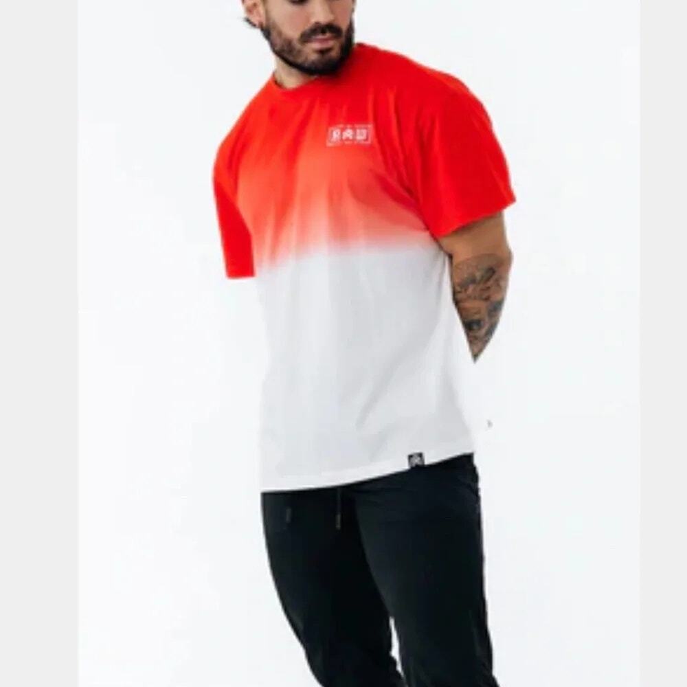 NWT RawGear Red Orange White Ombre Dip Dye Short Sleeve T-Shirt Men's Size large